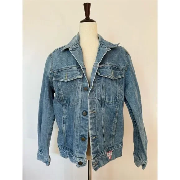 Vintage Guess Denim Trucker Jacket Unisex Blue 80s Casual Button-Up - Picture 1 of 7